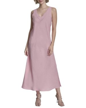 DKNY V-Neck Panel Linen Dress - Purple