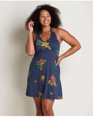 Toad & Co. Plumeria Dress True Floral Print Halter Neck Gbo1442 - Blue
