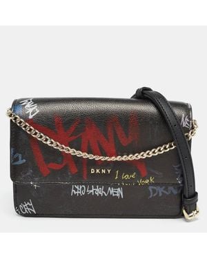 DKNY Leather Graffiti Print Flap Crossbody Bag - Multicolor