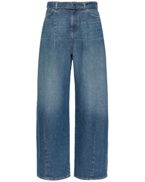 Weekend Wide-Leg Denim Pants With High Waist And Fabric Belt - Blue