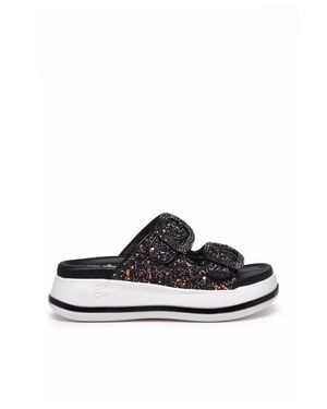 GIO+ Rubber Glitter Wedge Sandal - Black
