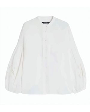 Weekend Pure Linen Long Low Cut Shirt - White