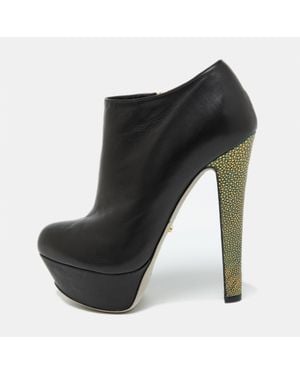 Sergio Rossi Leather Platform Ankle Length Booties - Black