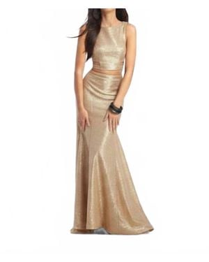 Clarisse Two Piece Metalic Knit Maxi Dress - Natural