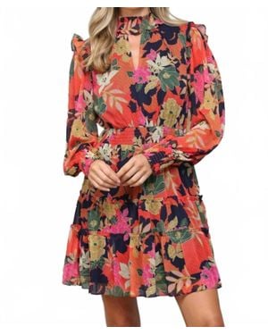 Fate Floral Keyhole Mini Dress - Red