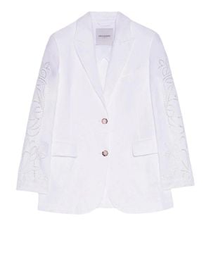 ERMANNO FIRENZE Single-Breasted Linen Blazer With San Gallo Embroidery - White