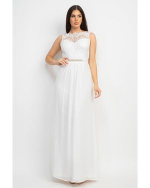 TRUEDAMES Jewel Waist-Tie Lace Maxi Dress - White