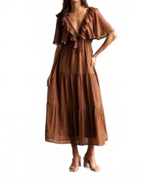 Storia Juliet Tie Front Tiered Dress - Brown