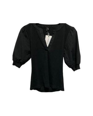 Bobi Henley Puff Sleeve Top - Black