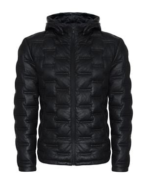 Infinity Leather Hooded Puffer Quilted Bomber Leather Jacket - Black