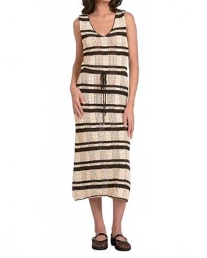 Elan Striped Crochet Knit Midi Dress - Natural