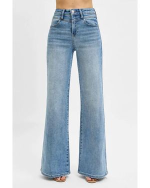 Risen High Rise Wide Front Yoke Detailed Jeans - Blue