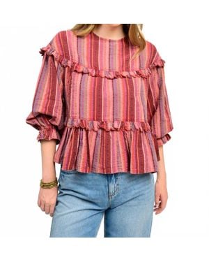 Ivy Jane Striped Ruffles Tier Top - Red
