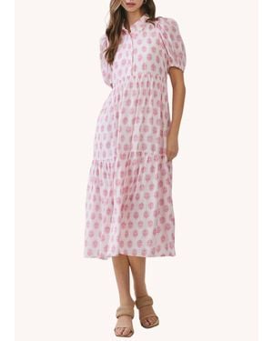 TCEC Tiegan Blockprint Tiered Midi Dress - Pink