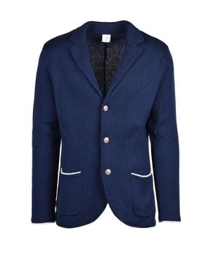 Eleventy Knit Blazer With Notched Lapels And Subtle Trim - Blue
