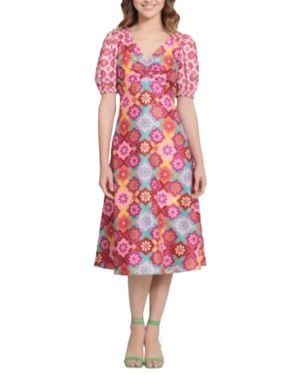 Donna Morgan Floral Short Sleeve A-Line Dress - Red