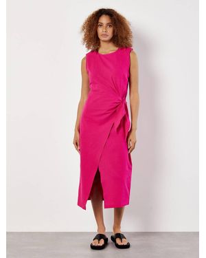 Apricot Wrap & Knot Cotton Midi Dress - Pink