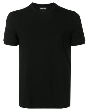 Giorgio Armani Minimalist Embroidered Viscose T-Shirt - Black