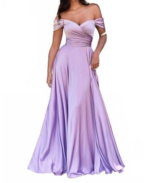 Cinderella Divine Off Shoulder A-Line Satin Dress - Purple