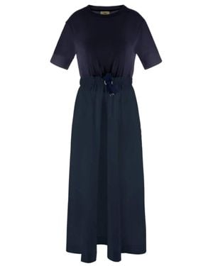Herno Mid-Length Dress With Ribbed Details And Taffeta Skirt - Blue