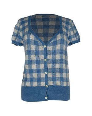 Ralph Lauren Polo Gingham Short Sleeve Cardigan - Blue