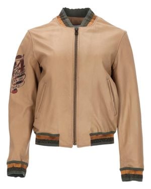 MR & MRS Smooth Tan Leather Jacket With Graphic Patches - Natural