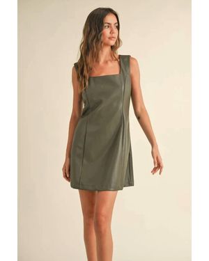 Miou Muse Square Neck Faux Leather Dress - Green