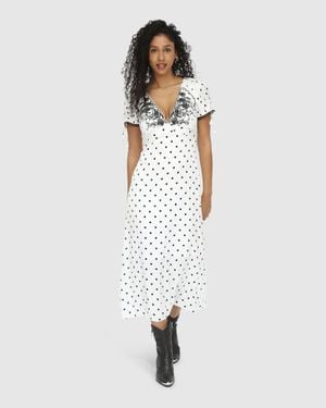 Belle & Bloom You & I Polka Dot Midi Dress - White