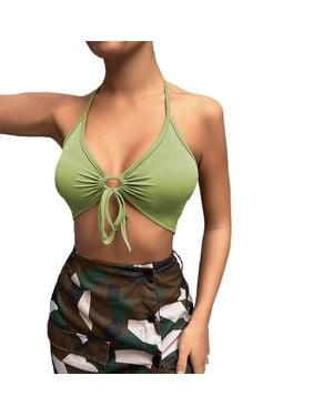 TRUEDAMES Sexy Babes Chest Pleated Hollow Slim Lace-Up Vest - Green