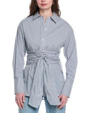 Rebecca Taylor Stripe Poplin Wrap Blouse - Blue