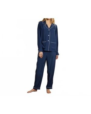 The Sleep Code Washable Silk Long Pj Set - Blue
