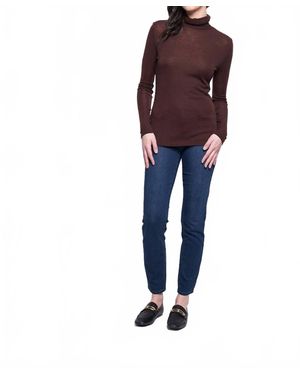Foil Merino Wool Polo Neck Top - Blue