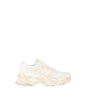 New Balance Off-/Tan Synthetic Patent Mesh Sneakers - White