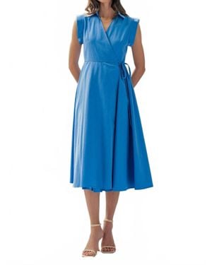 Urban Daizy Collared Cap Sleeve Wrap Midi Dress - Blue