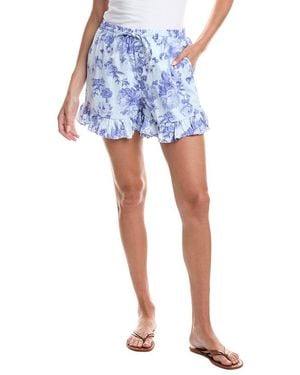 Cece Ruffle Cuff Pull-On Linen-Blend Short - Blue