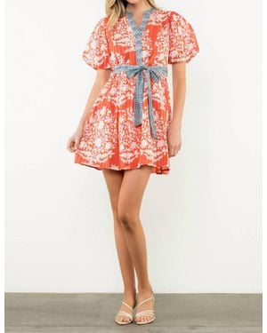 Thml Contrast Tie Wasit Puff Sleeve Dress - Red