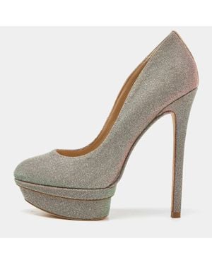 Brian Atwood Holographic Lurex Fabric Platform Pumps - Gray