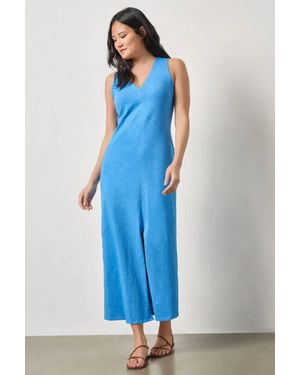 Lilla P V Neck Seamed Maxi Dress - Blue