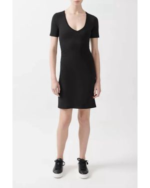 ATM Short Sleeve V-Neck Side Ruched Dress - Black