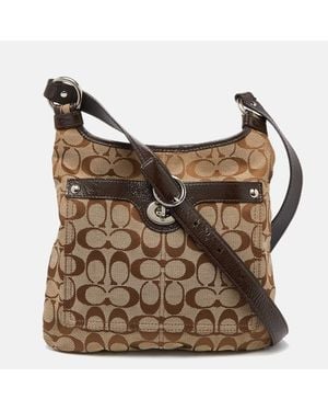 COACH Signature Canvas And Patent Leather Crossbody Bag - Brown