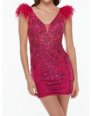 Alyce Paris Plunging V-Neck Sequin Dress - Pink