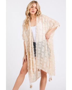 TRUEDAMES Distressed Pattern Tassel Kimono - Natural
