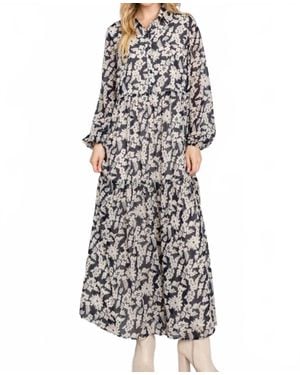 CALISTA Oslo Long Sleeve Floral Patterned Tiered Midi Dress - White