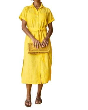 Lilla P Belted Shirt Dress - Yellow
