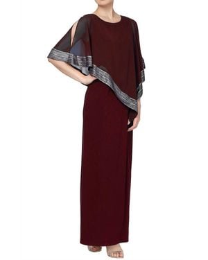 Alex Evenings Long Asymmetrical Cape Overlay Dress - Red