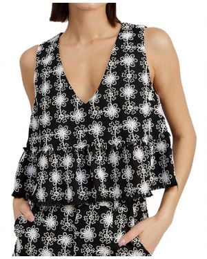 En Saison Elsie Embroidered Tweed Peplum Top - Black