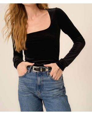 Project Social T Dream Come True Square Neck Velvet Long Sleeve Top - Black