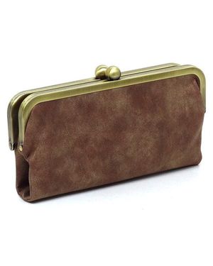 Fashnzfab Fashion Kiss Lock Clutch Wallet - Brown
