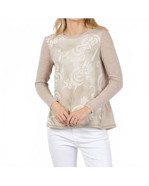 Whyci Silk Front Long Sleeve Top - Natural