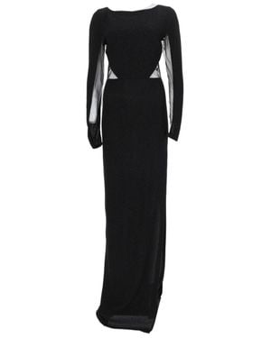 JOSHE Long Dress With Sheer Mesh Panels - Black
